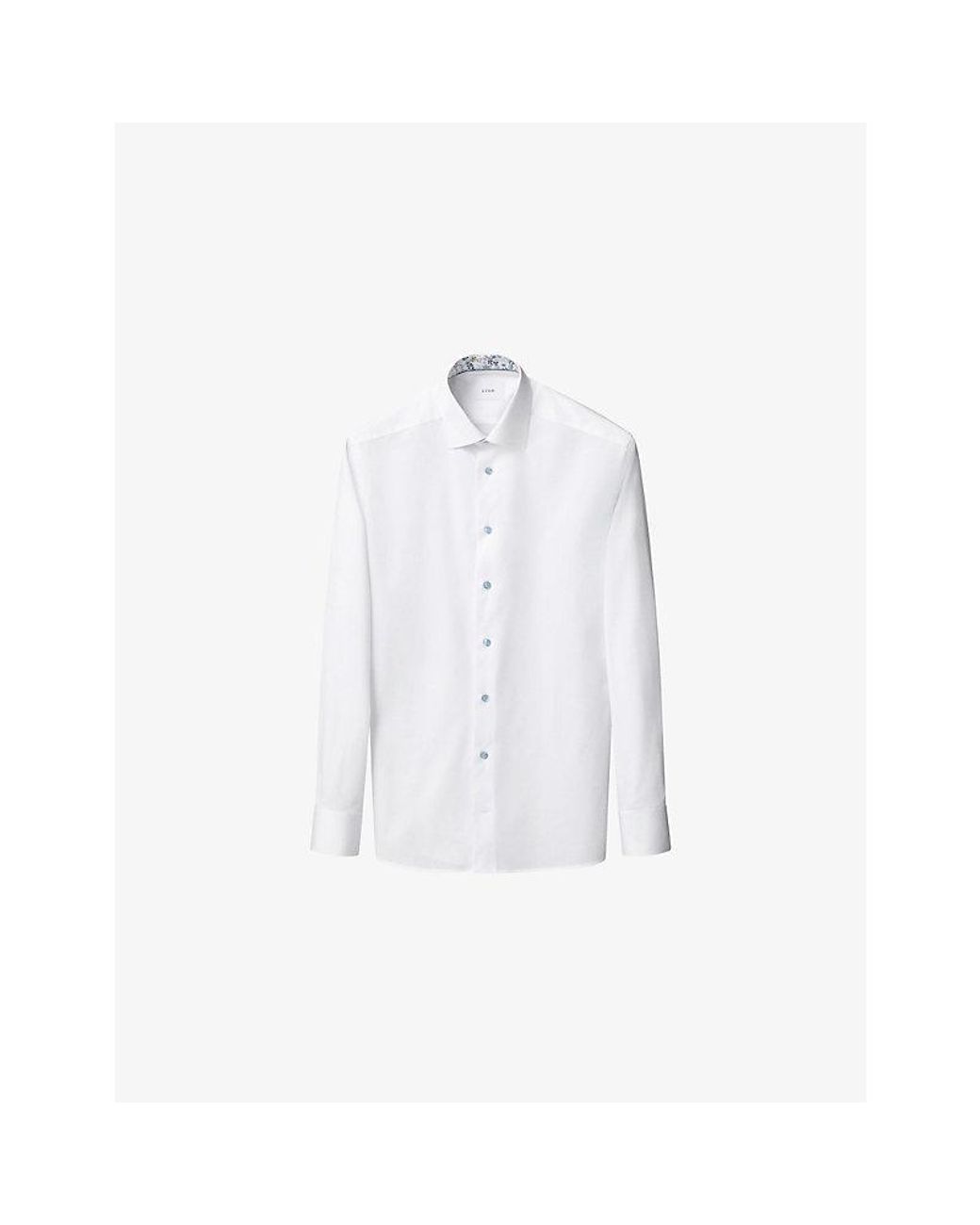 Eton of Sweden White Floral-Trim Contemporary-Fit Cotton-Twill Shirt for men