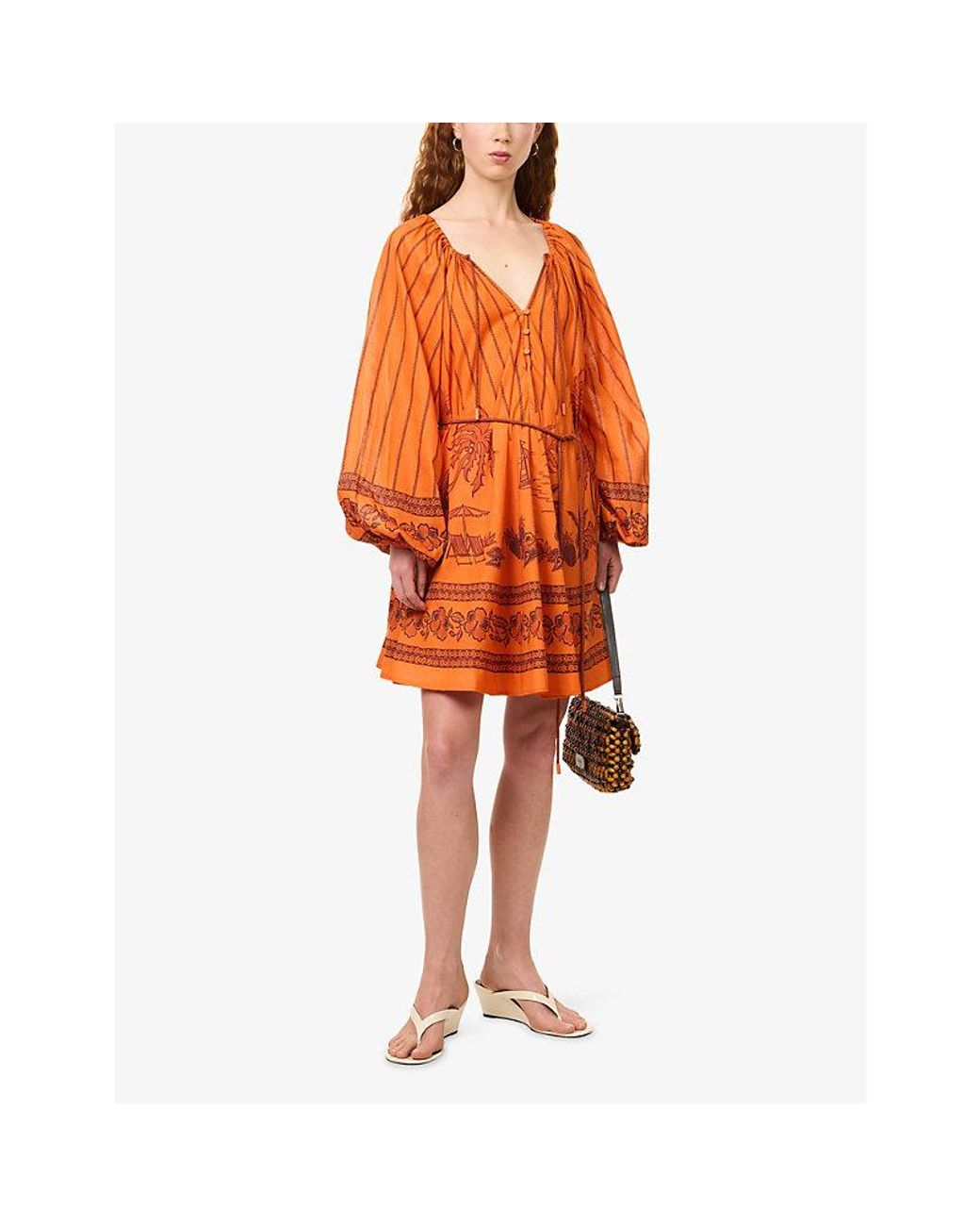 ALÉMAIS Orange Boathouse Printed Cotton Mini Dress