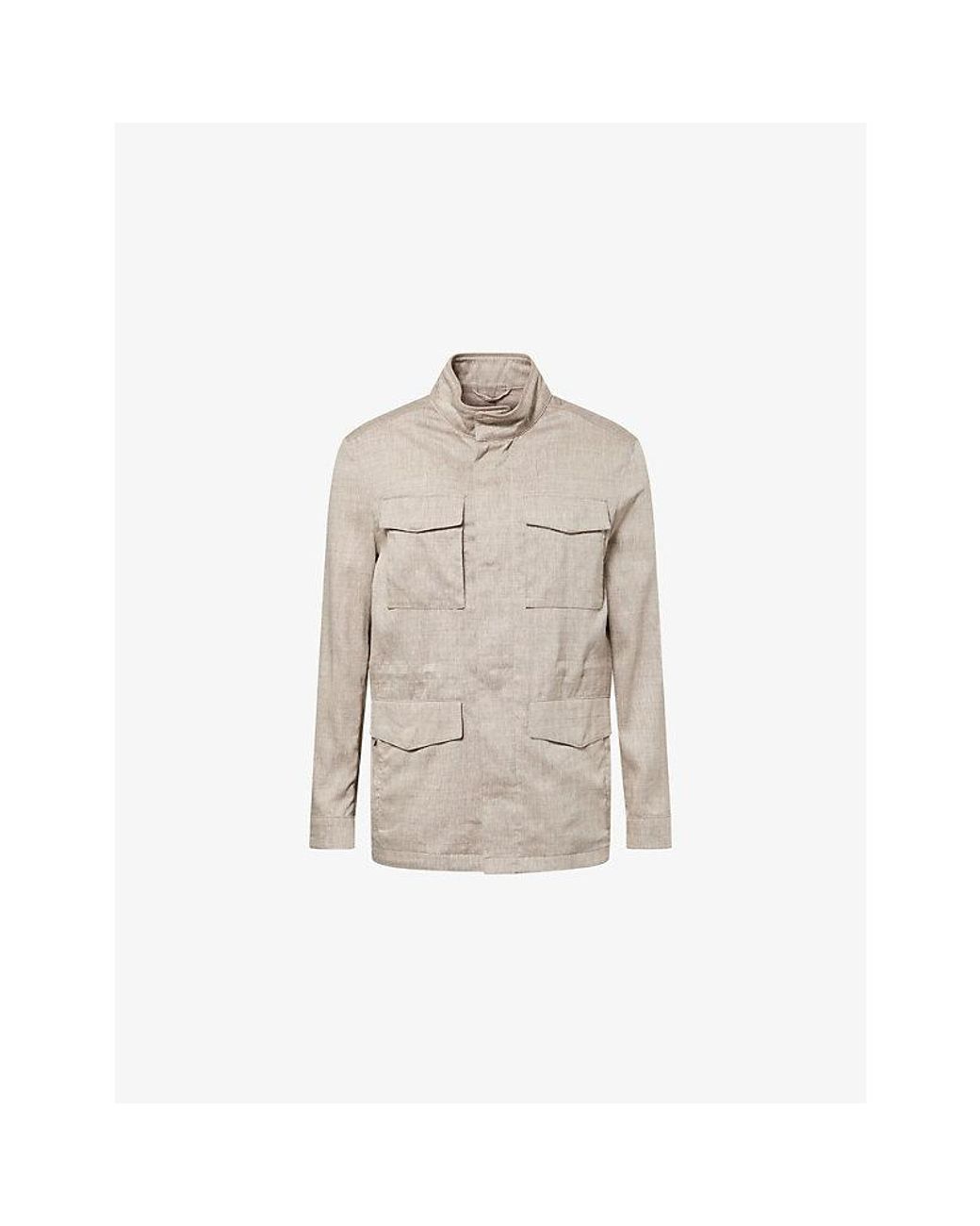 Corneliani Natural High-Neck Long-Sleeve Linen And Wool-Blend Field Jacket for men
