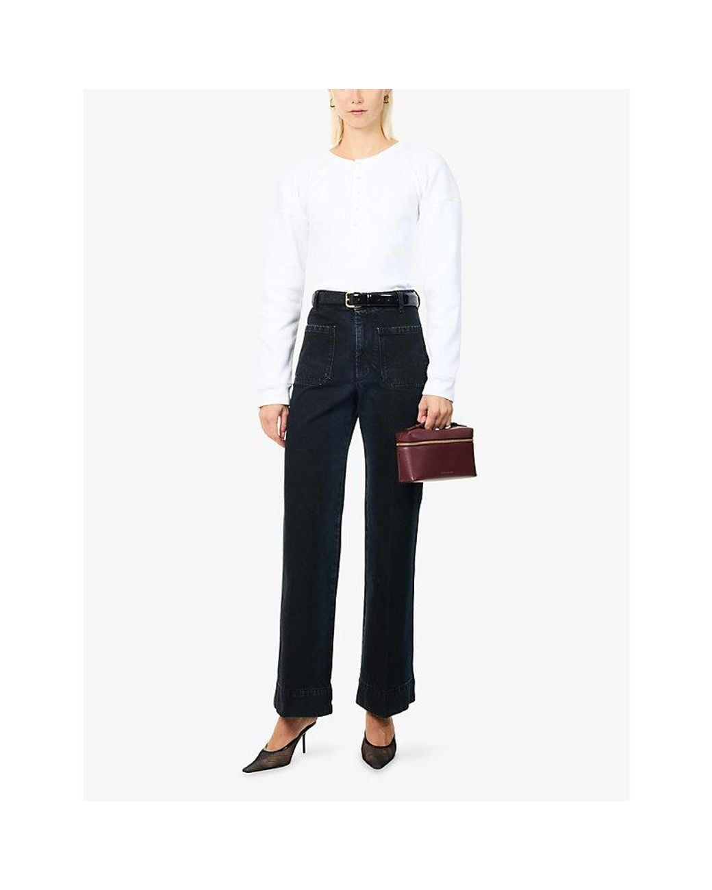 Victoria Beckham White Hazel Ribbed Long-Sleeve Cotton Top