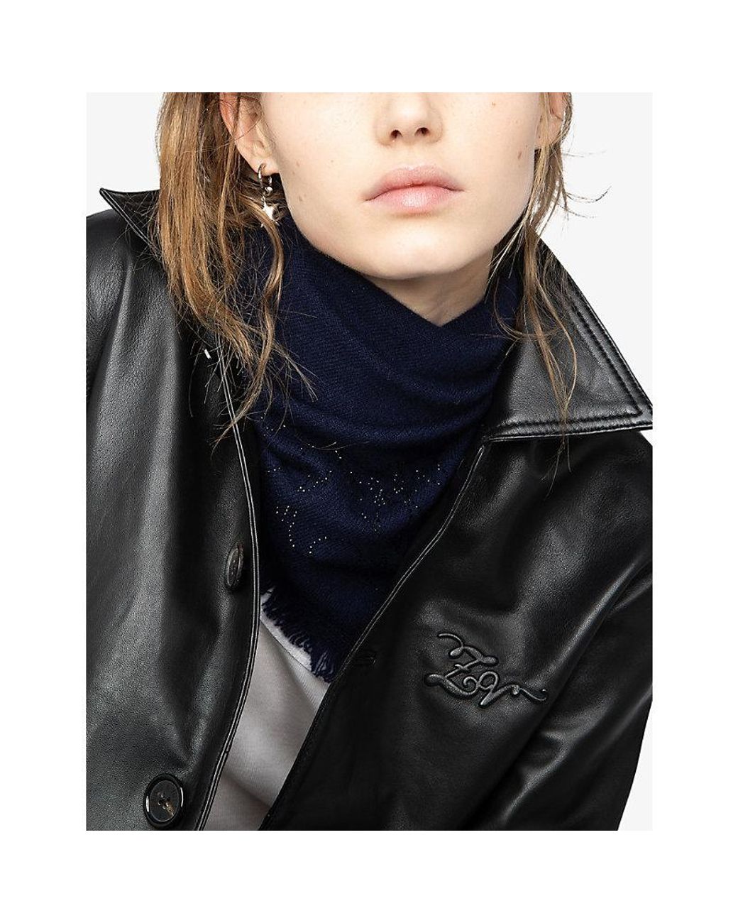 Zadig & Voltaire Blue Stevie Rhinestone-Embellished Cashmere Scarf