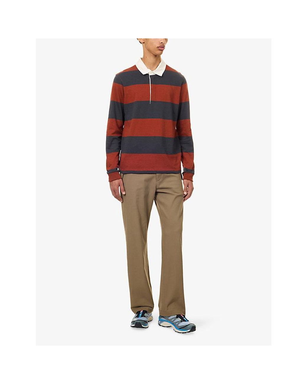 Patagonia Red Striped Long-Sleeve Cotton Polo Shirt for men