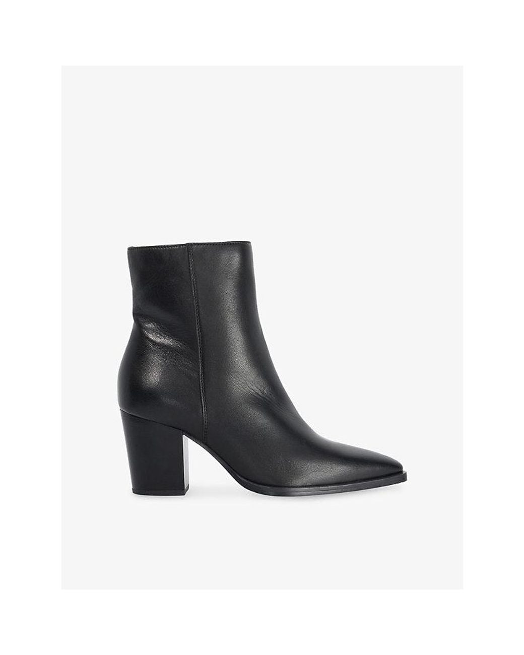 Dune Black Papped Western Heeled Leather Ankle Boots