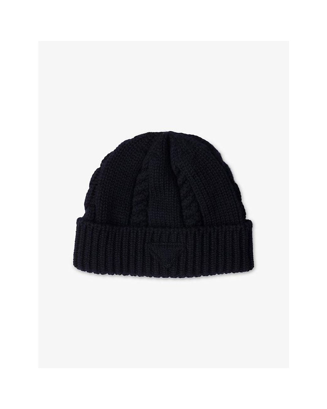 Prada Black Discreet Triangle-Logo Wool Beanie