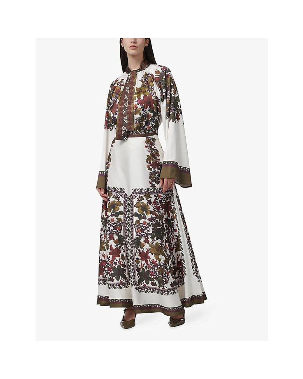 eem Brown Floral-Print High-Waist Woven Maxi Skirt
