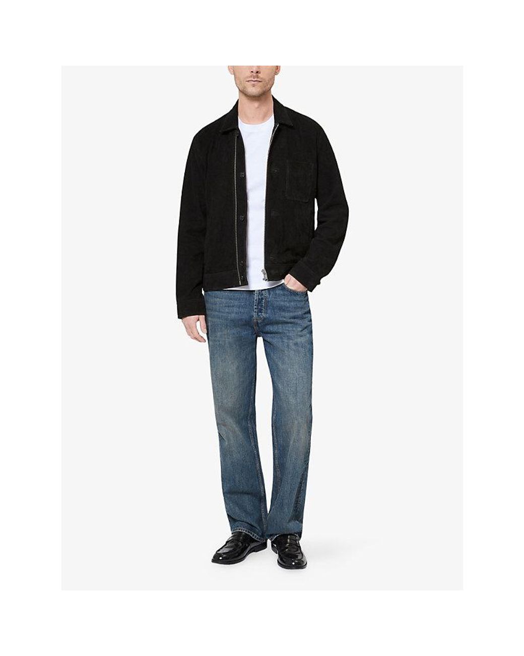 The Kooples Black Collared Zip-Up Leather Jacket for men