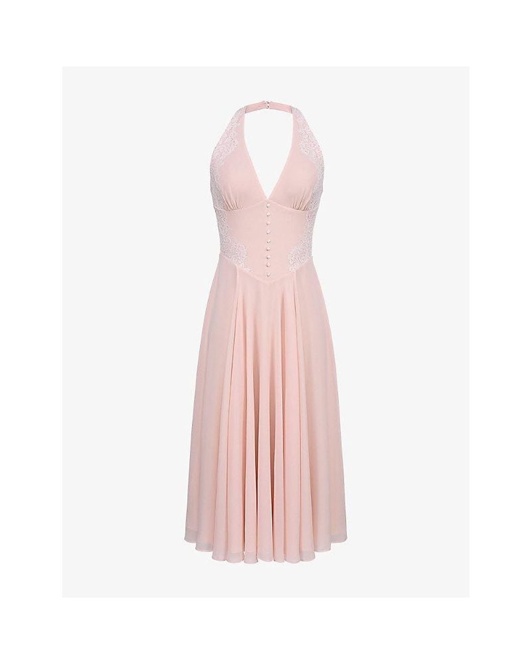 House Of Cb Pink Coco Lace-Trim Georgette Midi Dress