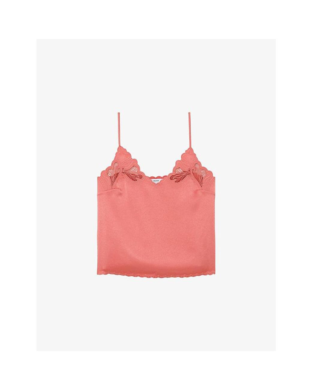 Reiss Pink Joanie Lace-Detail Satin Cami Top