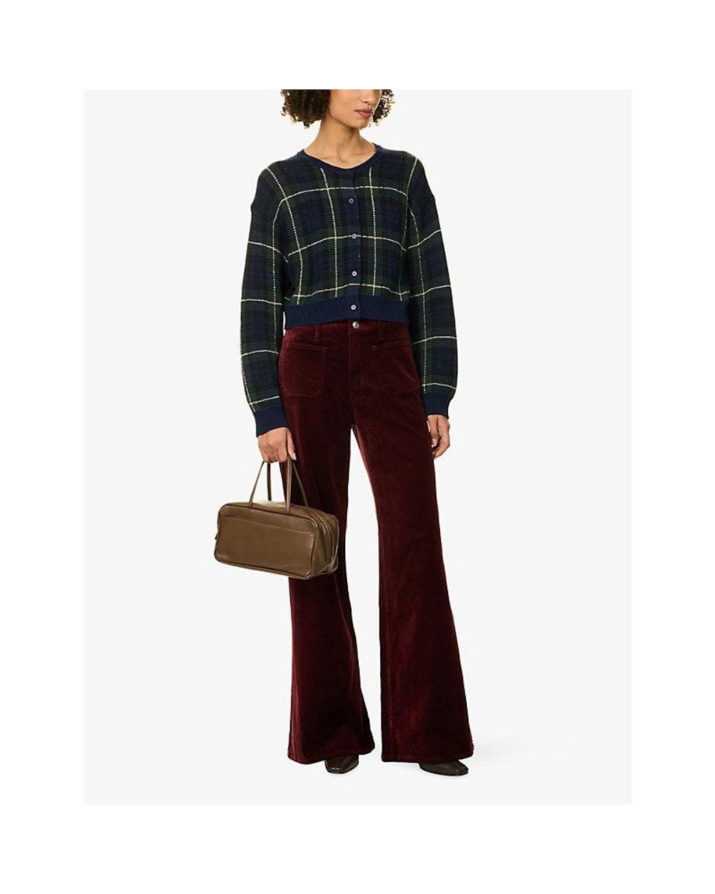 GOOD AMERICAN Red High-Rise Palazzo Cotton-Blend Trousers