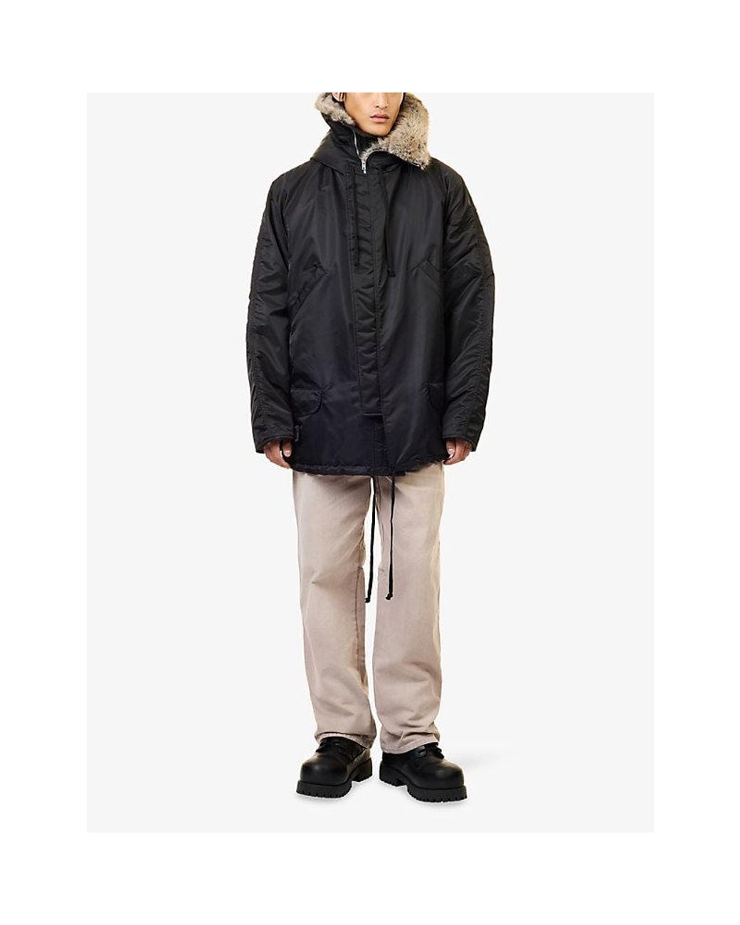 ALEXANDER DIGENOVA Blue N3B Faux-Fur Trim Shell Coat for men