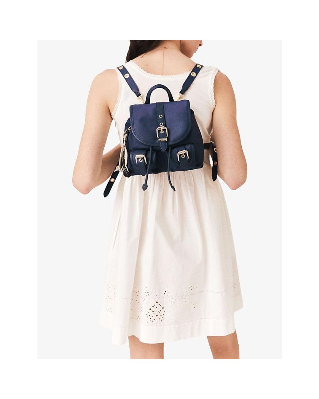 Maje Blue Eyelet-Embellished Mini Nylon And Leather Backpack