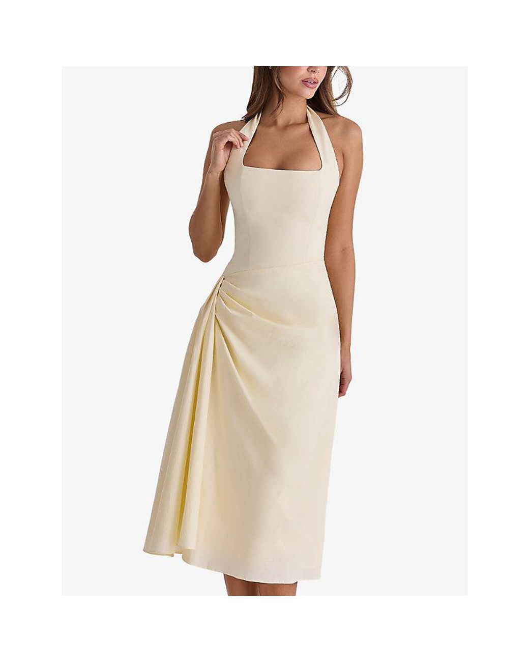 House Of Cb Yellow Tallulah Halterneck Cotton Midi Dress Xs (A-C Cup)