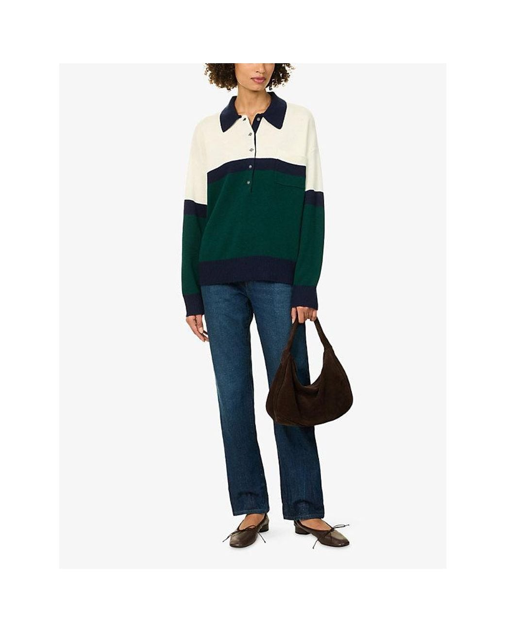 GOOD AMERICAN Blue Oversized Rugby Wool-And-Cashmere Jumper