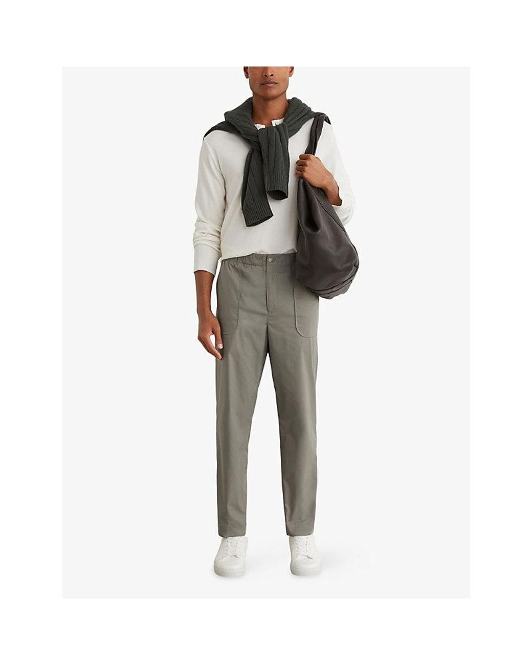 Reiss Gray Snap Cotton-Blend Tapered Trousers for men