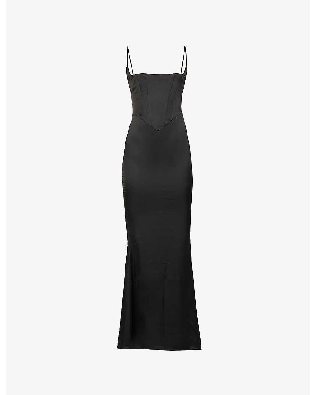 House Of Cb Olivette Corset Satin Maxi Dress in Black | Lyst