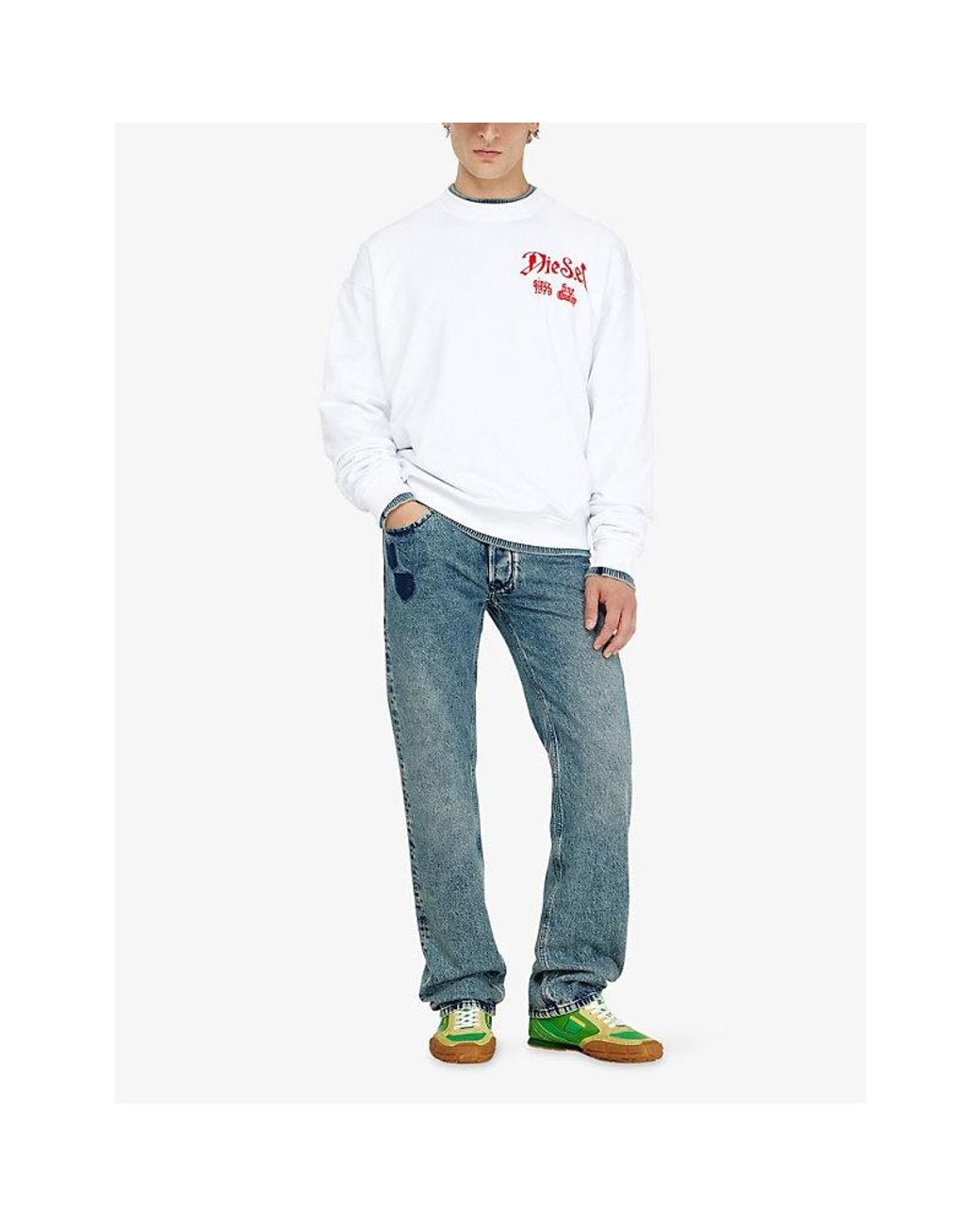 DIESEL White Flocked Graphic-Print Cotton Jumper for men
