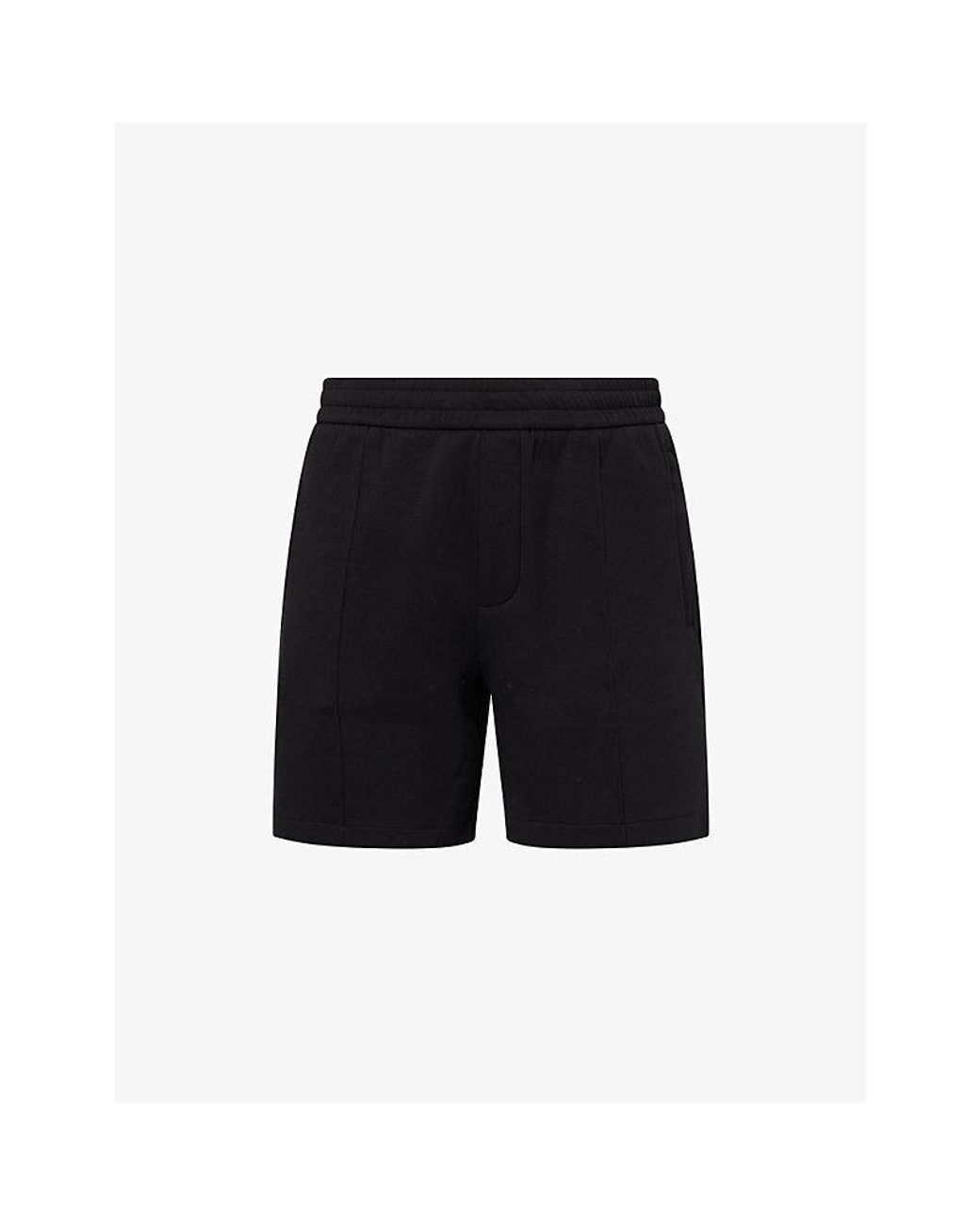 Emporio Armani Black Logo-Embroidered Double-Jersey Bermuda Track Shorts for men
