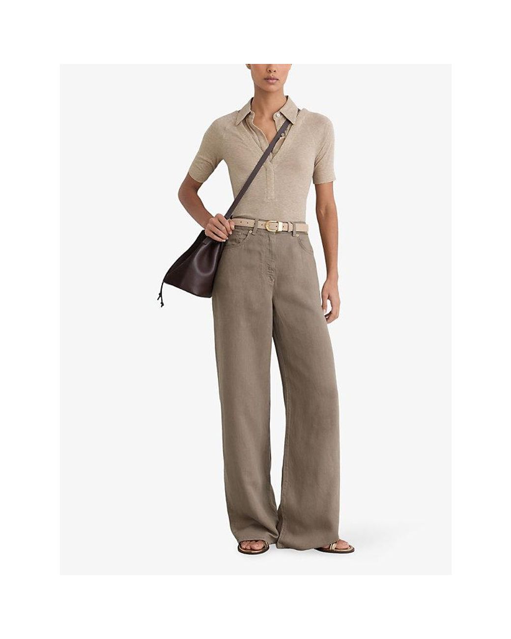 Reiss Natural Shona Collar-Insert Stretch-Knit Top