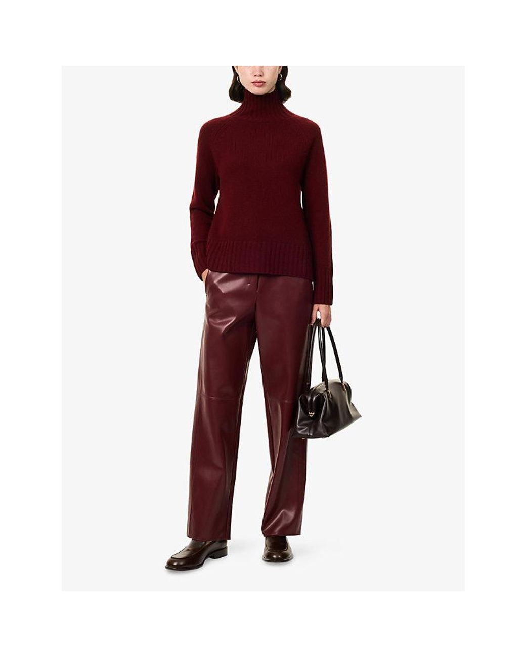 Max Mara Red Straight-Leg Coated Leather-Look Trousers
