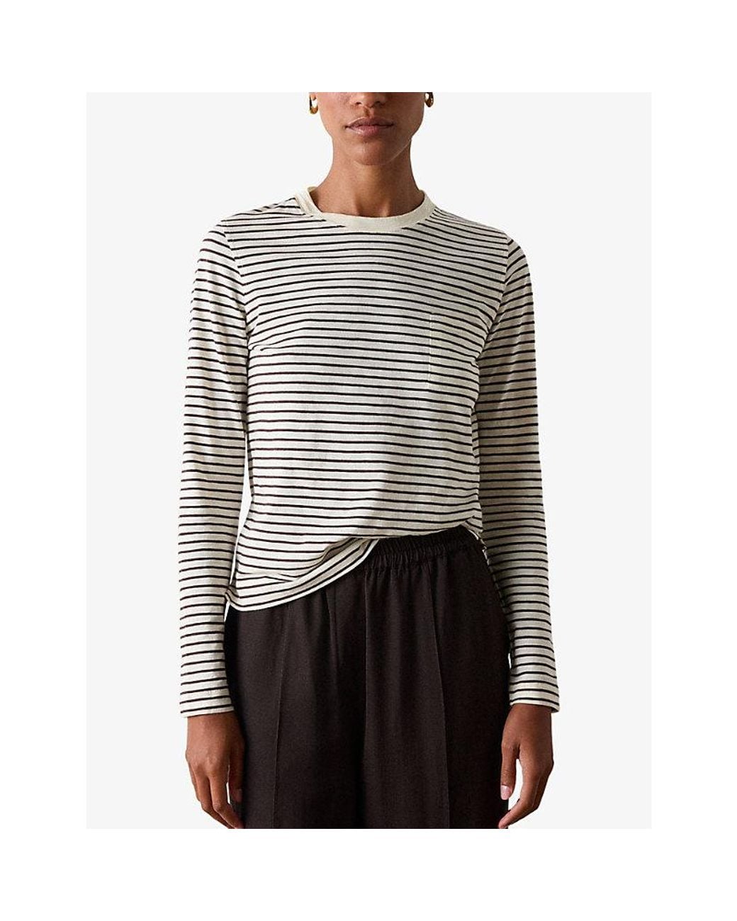 Whistles Multicolor Striped Long-Sleeve Cotton Top
