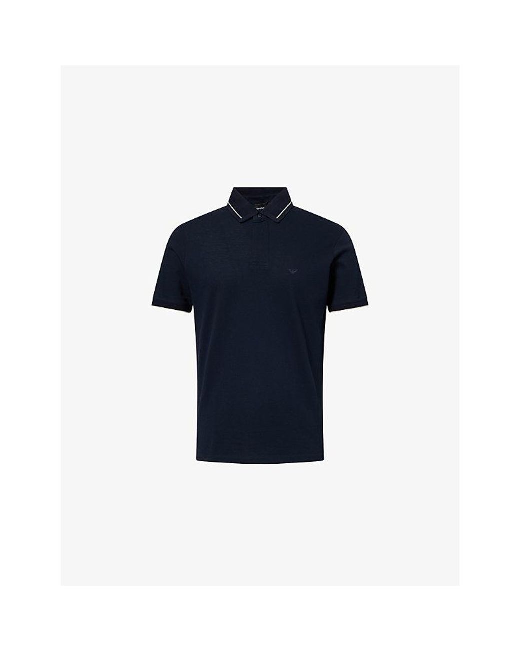 Emporio Armani Blue Contrast-Trim Pique Cotton Polo Shirt for men