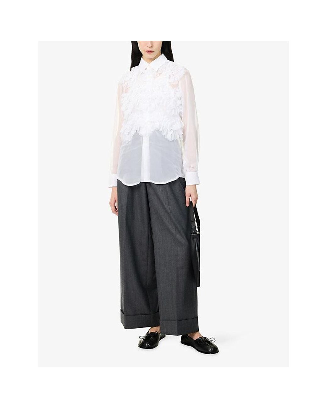 Comme des Garçons White Ruffle Sheer Chiffon Blouse