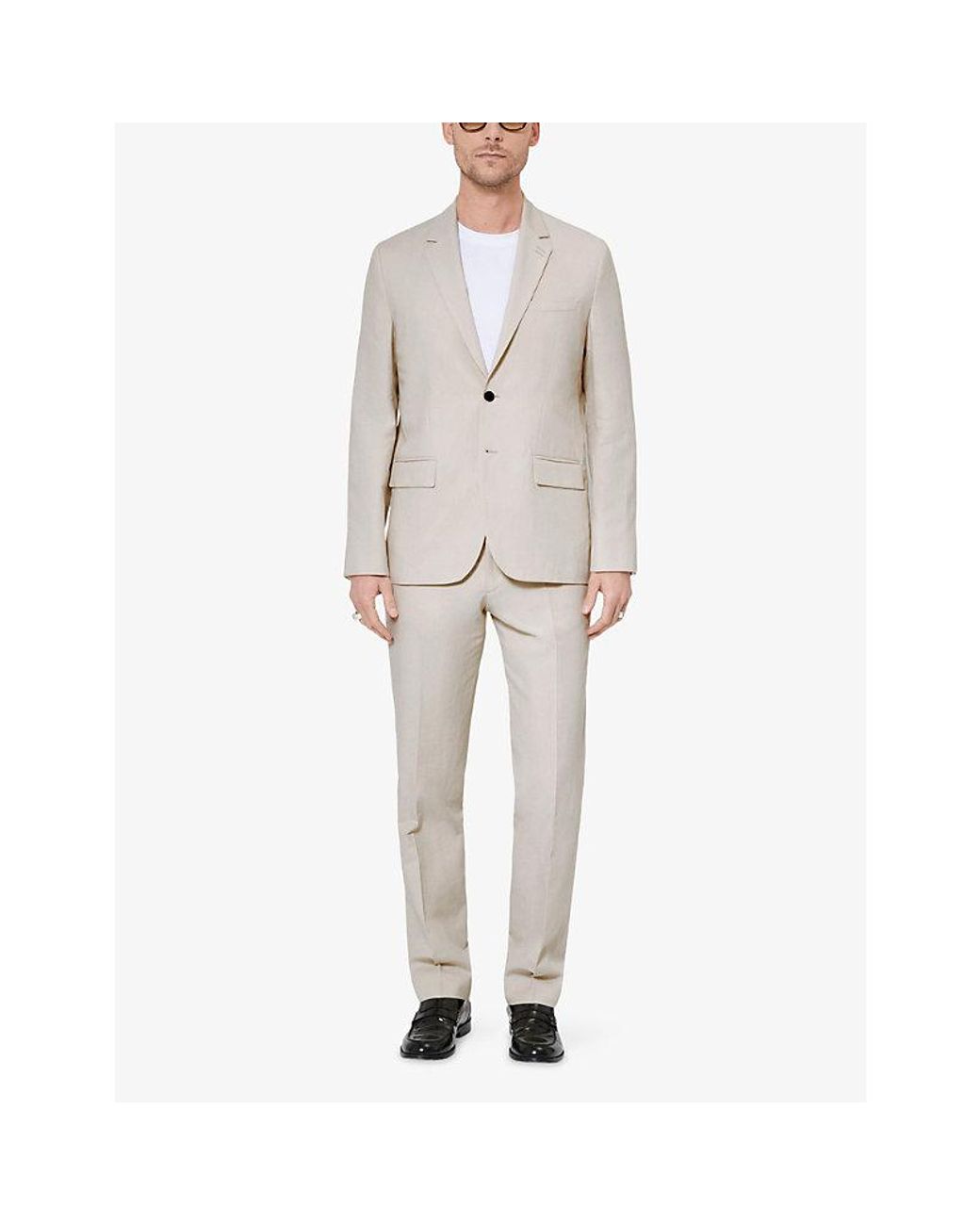 The Kooples Natural Lapel-Collar Single-Breasted Cotton And Linen-Blend Blazer for men