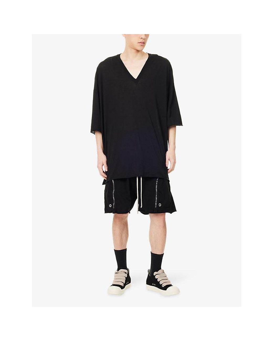 Rick Owens Black Tommy V-Neck Cotton T-Shirt for men