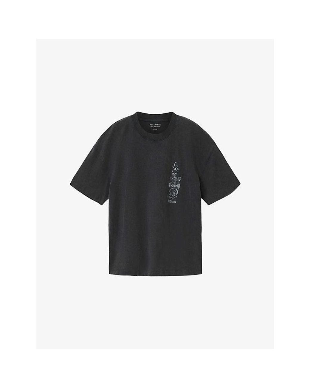 AllSaints Black Ignis Graphic-Print Cotton T-Shirt for men