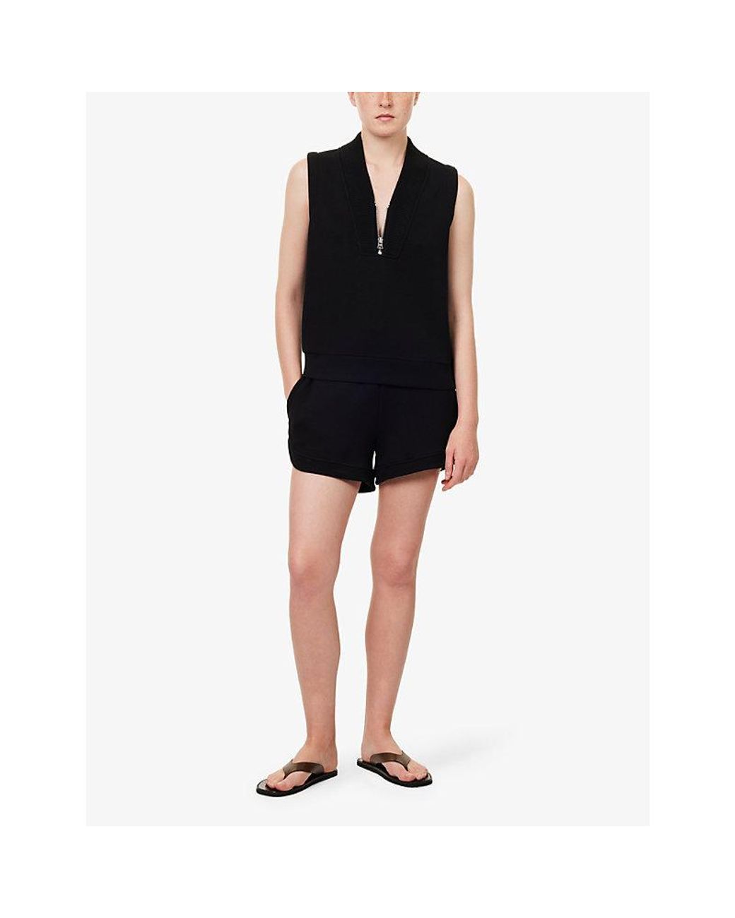 Varley Black Beau Sleeveless Stretch-Jersey Sweatshirt
