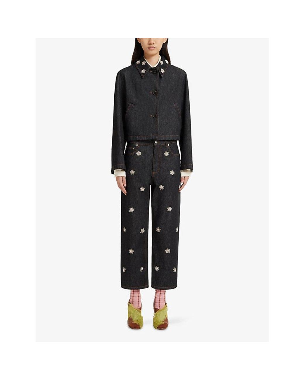 Marni Black Daisy Applique Denim Jacket