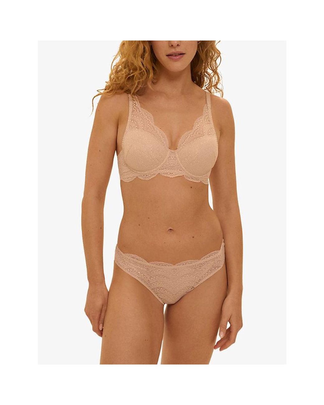 Simone Perele White Spacer Scallop-Trim Stretch-Lace Plunge Bra