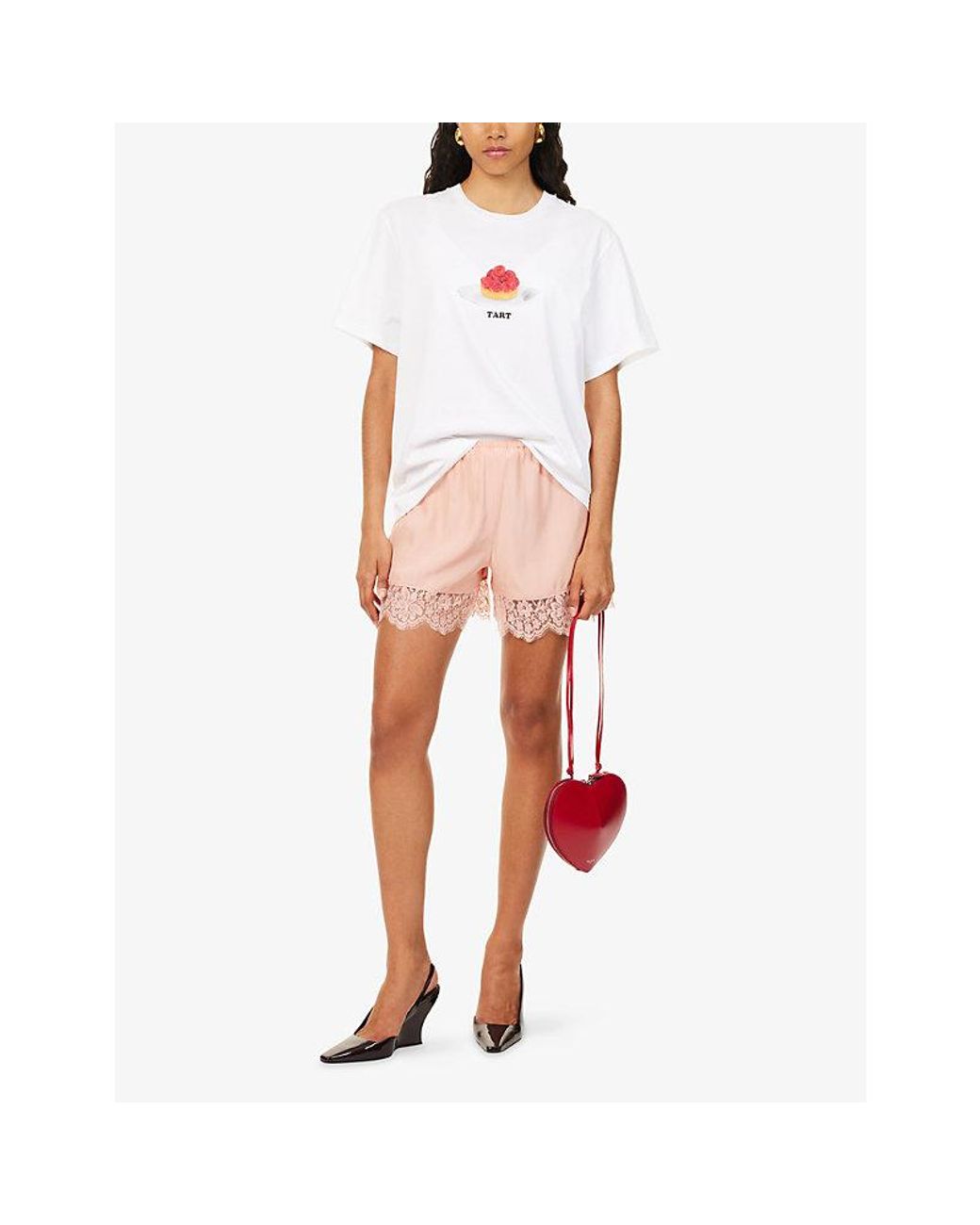 Stella McCartney Pink Lace-Trim Elasticated-Waist Silk Shorts