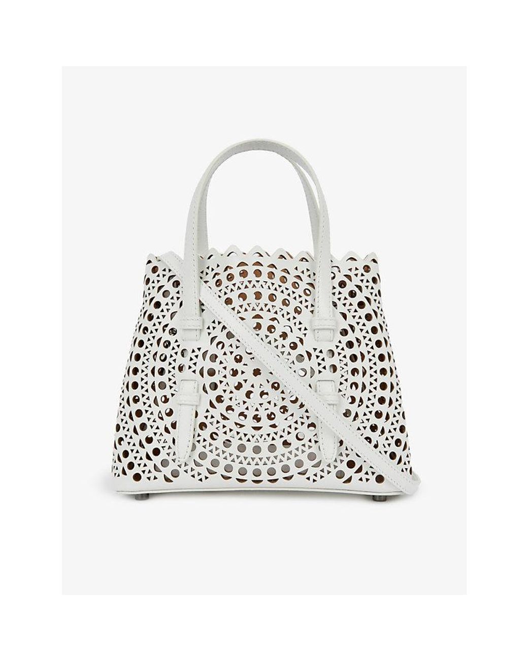 Alaïa Mina 20 Lasercut Leather Tote Bag in White Lyst