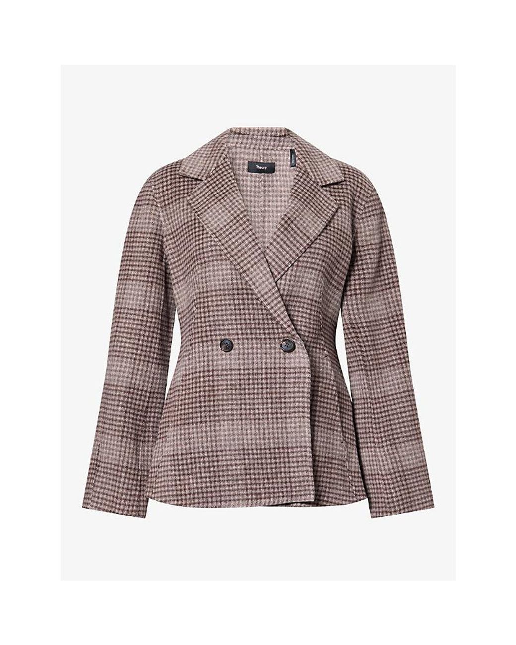 Theory Brown Plaid Wool And Cashmere Blazer