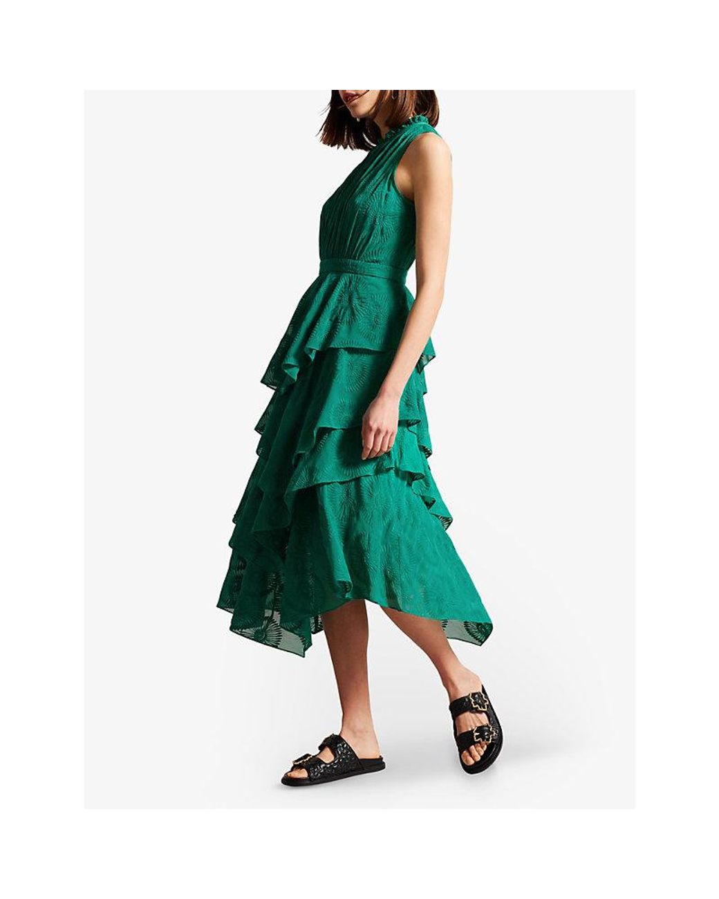 Ted Baker Floryah Ruffled Woven Midi Dress in Green | Lyst