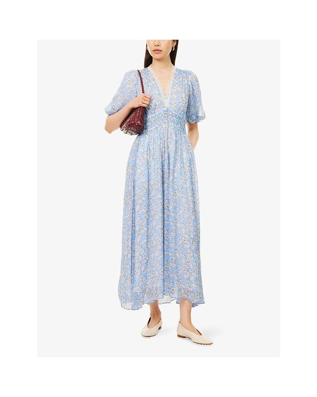 ME+EM Evening Primrose Graphic-Print Puff-Sleeve Woven Maxi Dress in Blue |  Lyst