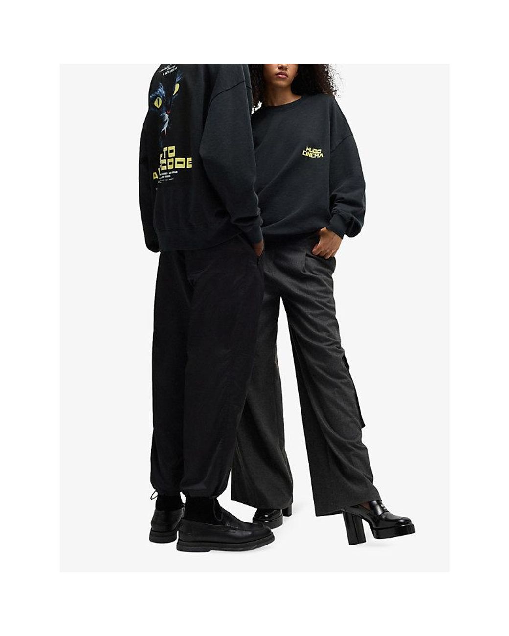 HUGO Black Branded-Print Relaxed-Fit Cotton-Jersey Sweatshirt