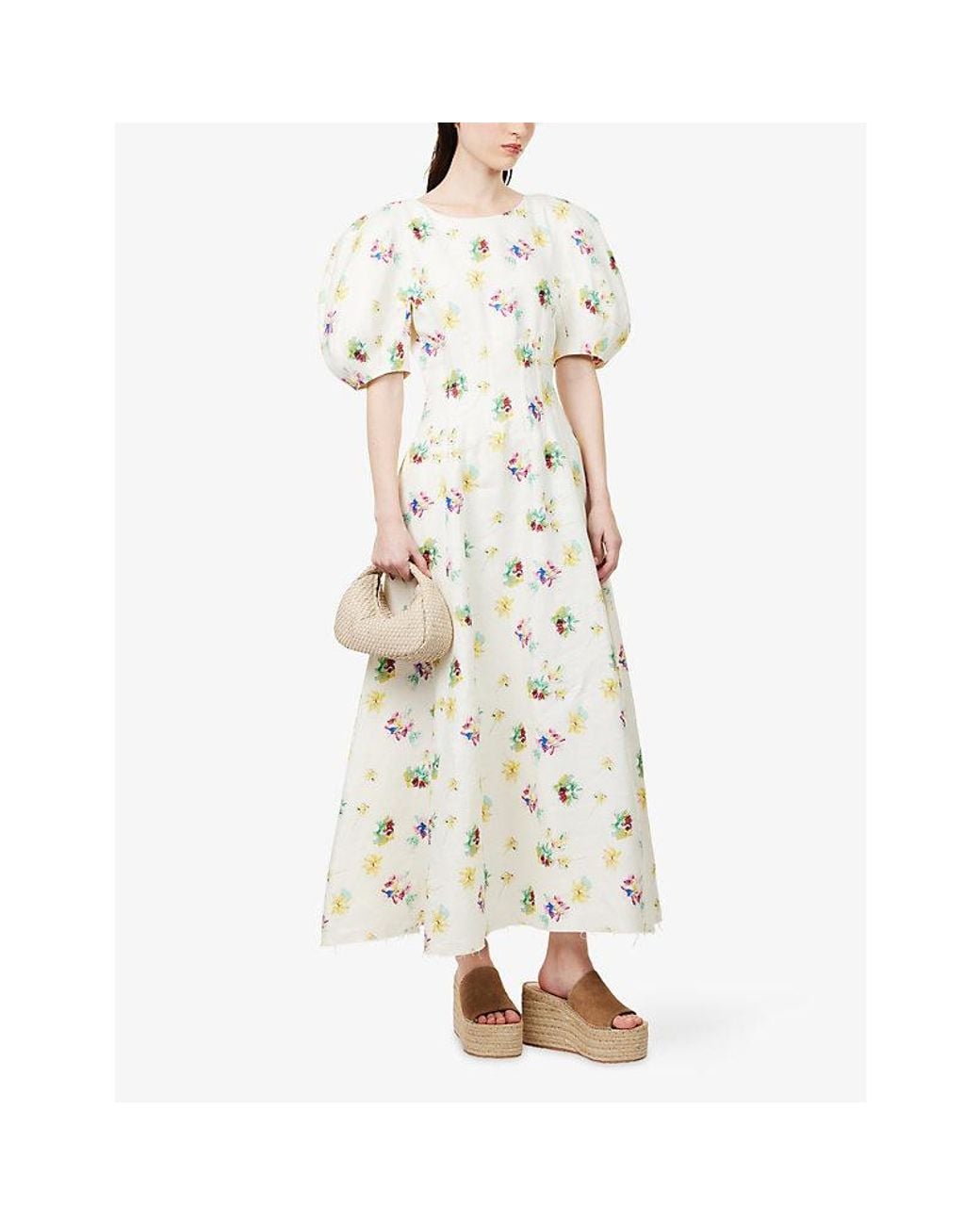 Gabriela Hearst White Enaya Floral-Print Linen Maxi Dress