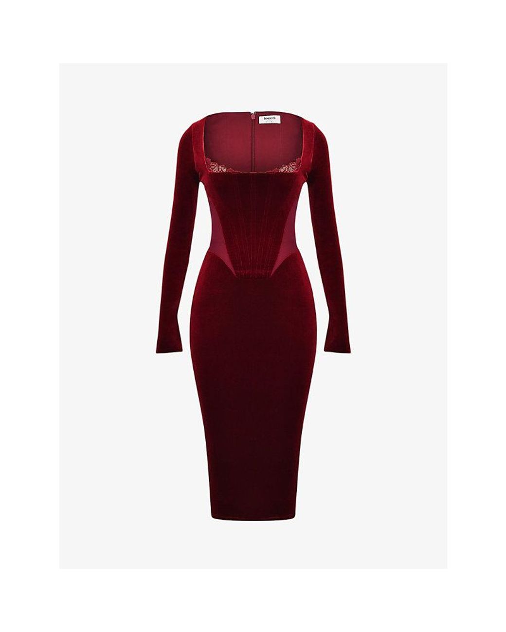 Burgundy velvet lace clearance panel midi dress