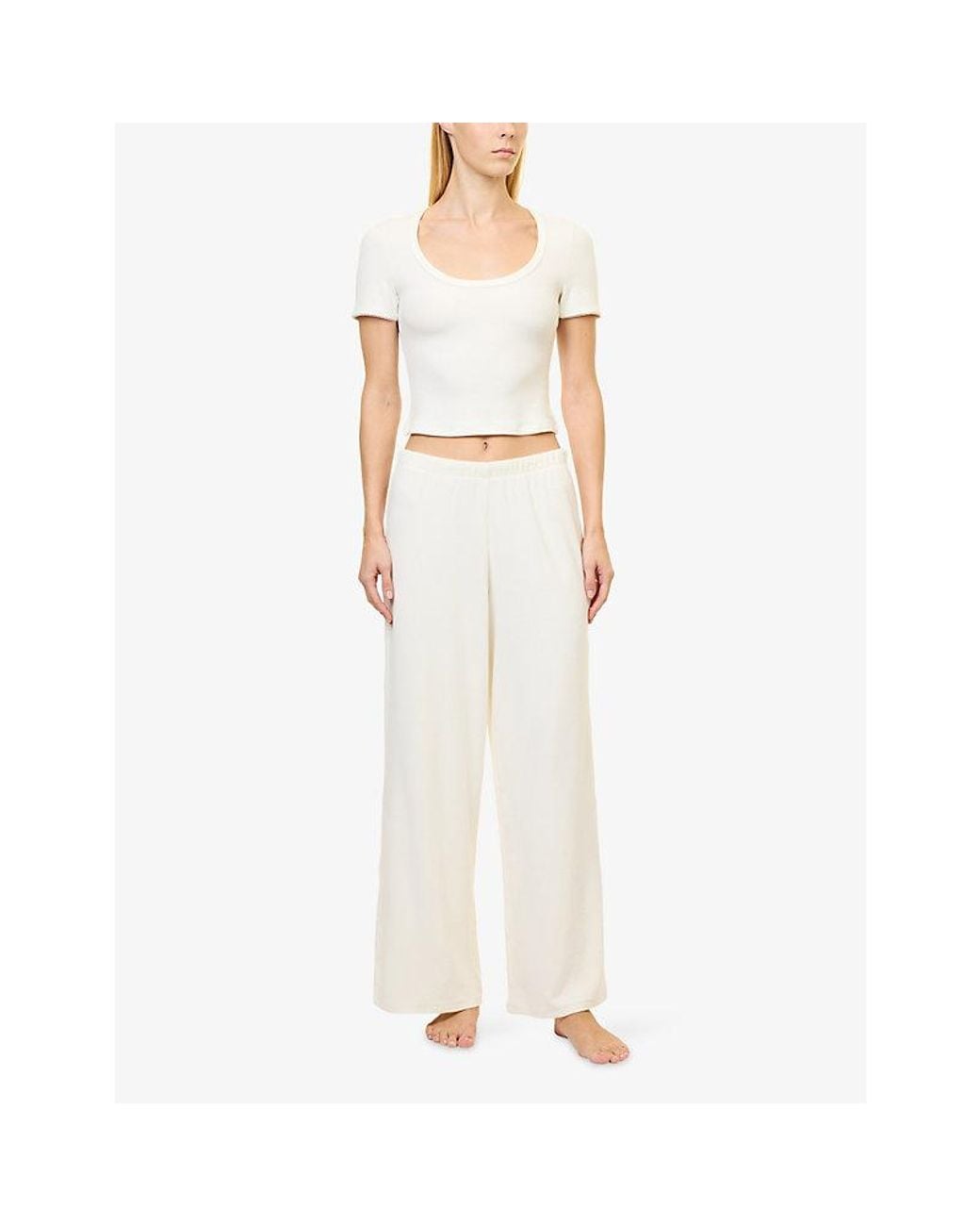Lounge Underwear White Ribbed Jersey Pyjama Bottoms