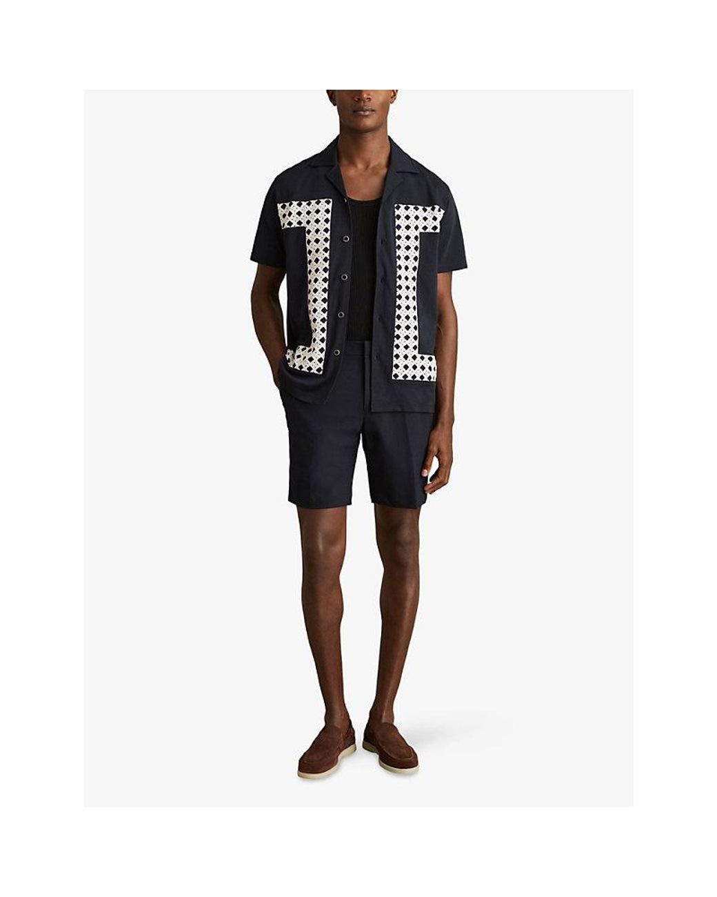 Reiss Blue Drawstring Elasticated-Waist Stretch-Woven Chino Shorts for men