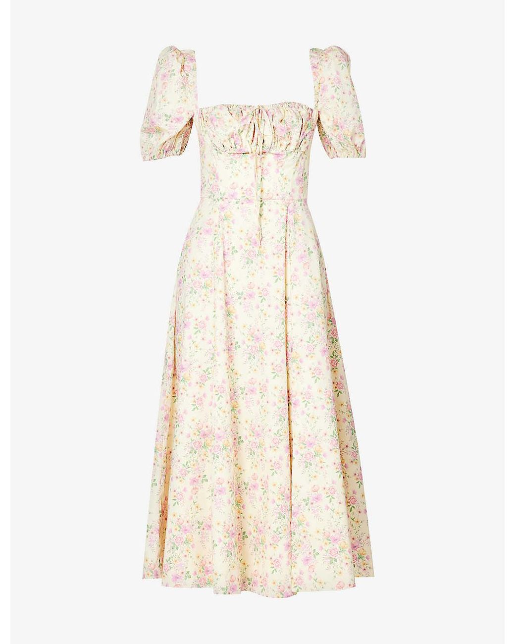 House Of Cb Tallulah Floral-print Cotton-blend Midi Dress in Natural ...