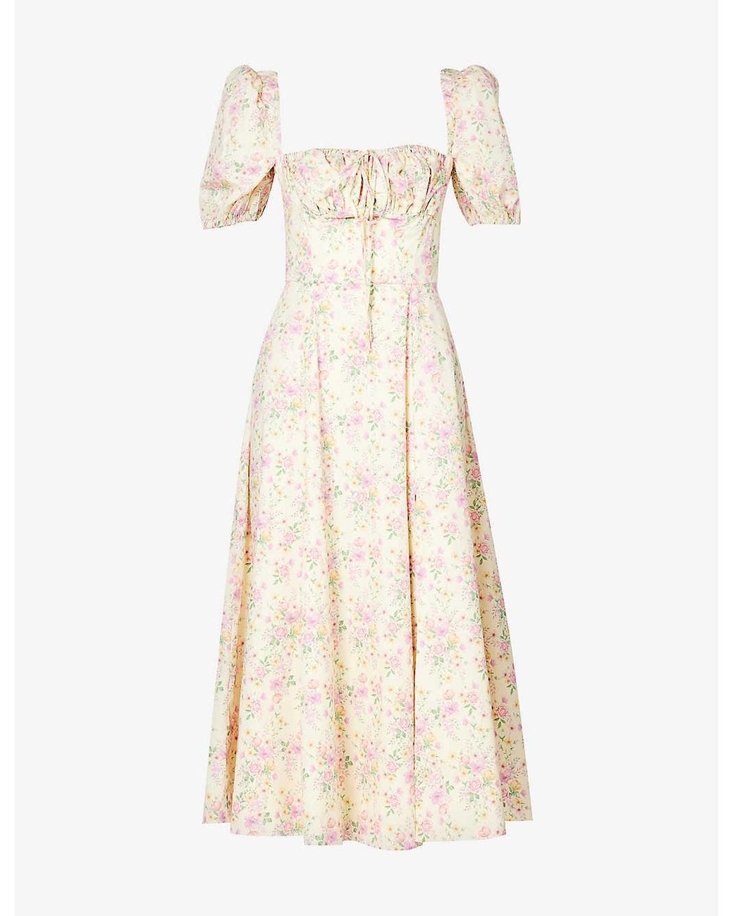 House Of Cb Tallulah Floralprint Cottonblend Midi Dress in Natural