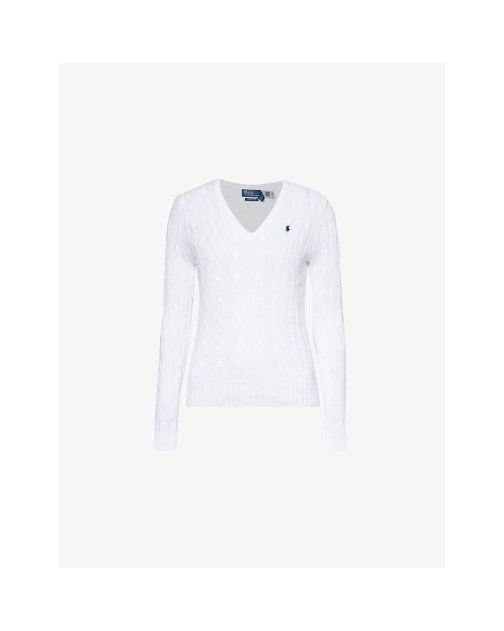 Polo Ralph Lauren White Logo-Embroidery Cotton-Knit Jumper