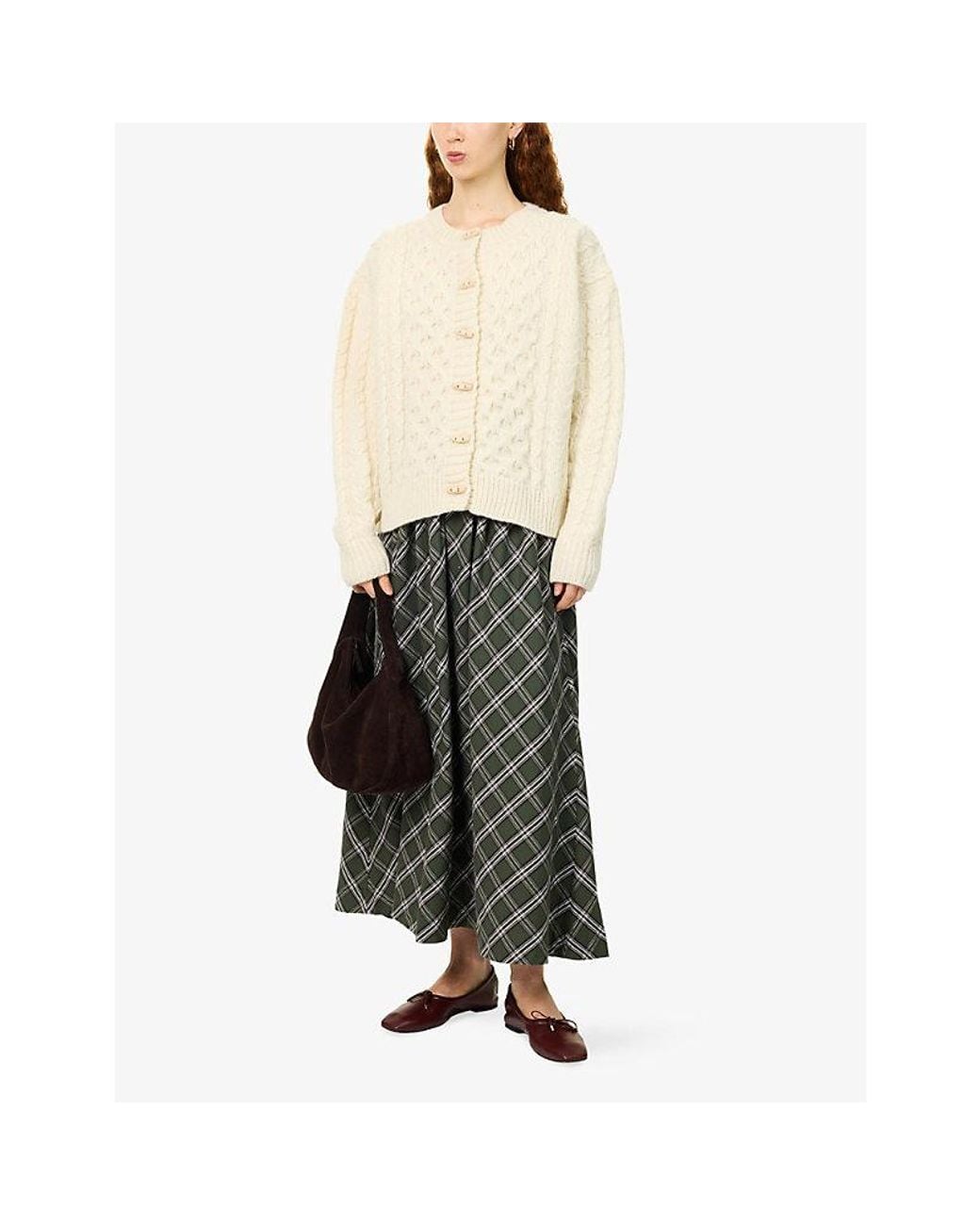 Skall Studio Gray Dagny Checked Voluminous Cotton Maxi Skirt