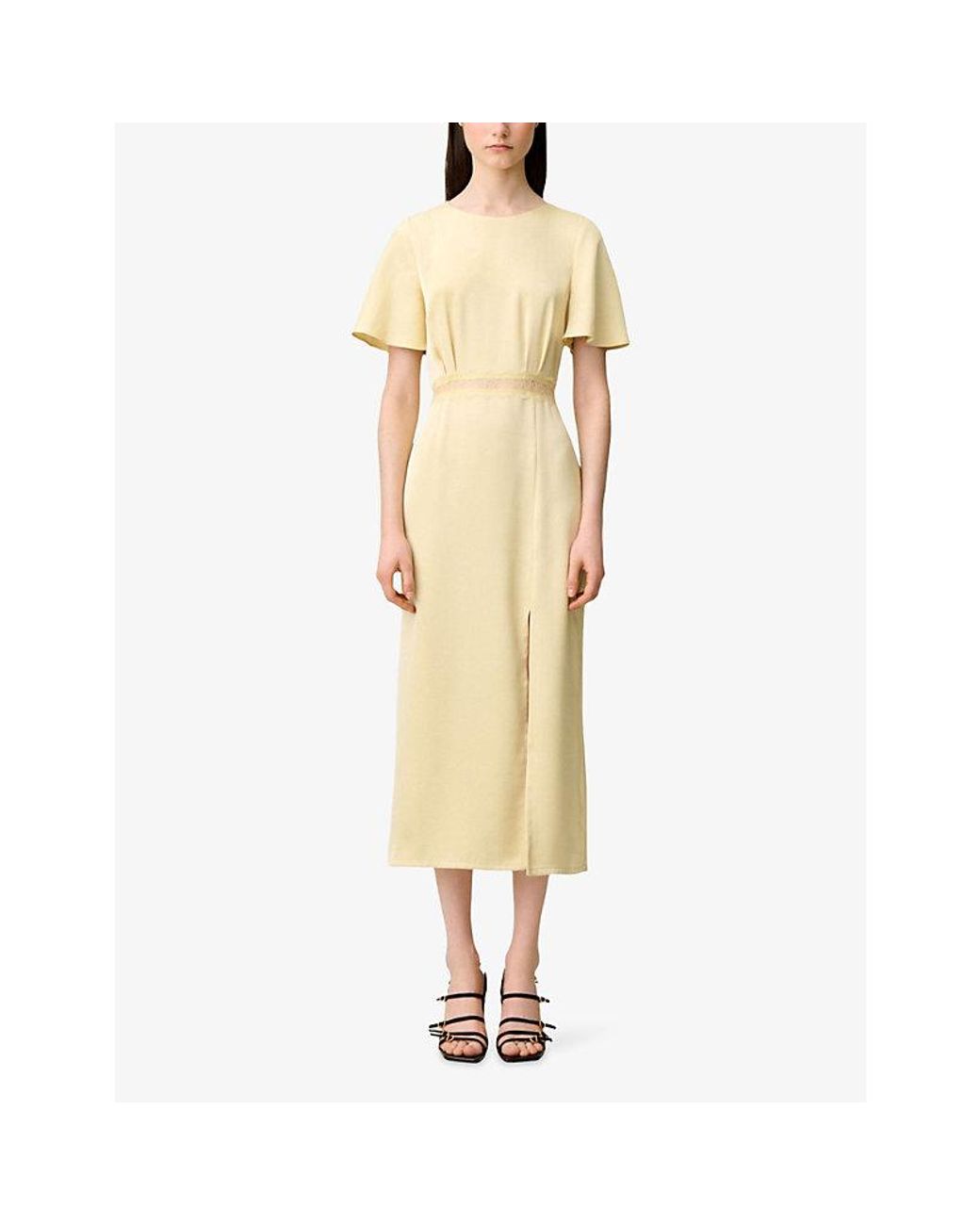 Claudie Pierlot Natural Open-Back Lace-Trim Satin Maxi Dress