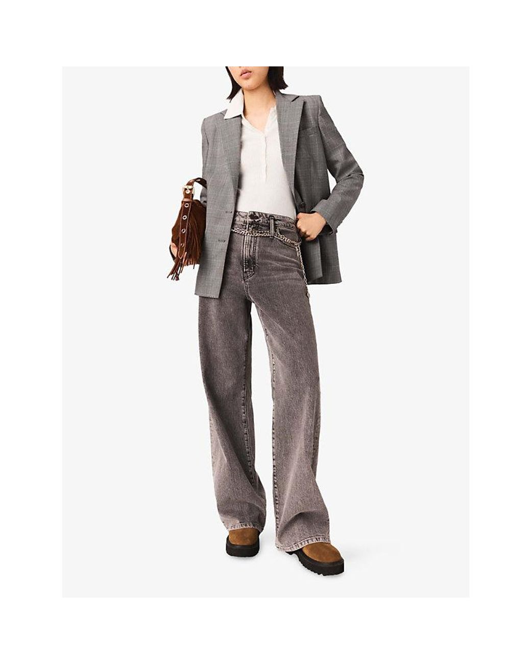 Maje Gray Straight-Leg Stonewashed Denim Jeans