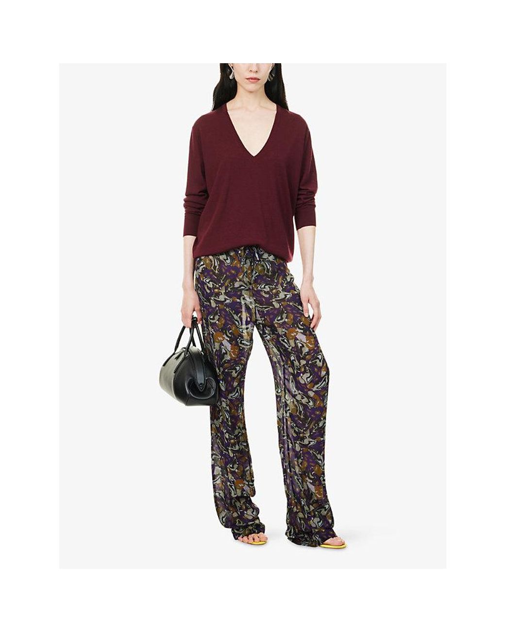 Dries Van Noten Brown Pachas Graphic-Pattern Crepe Trousers