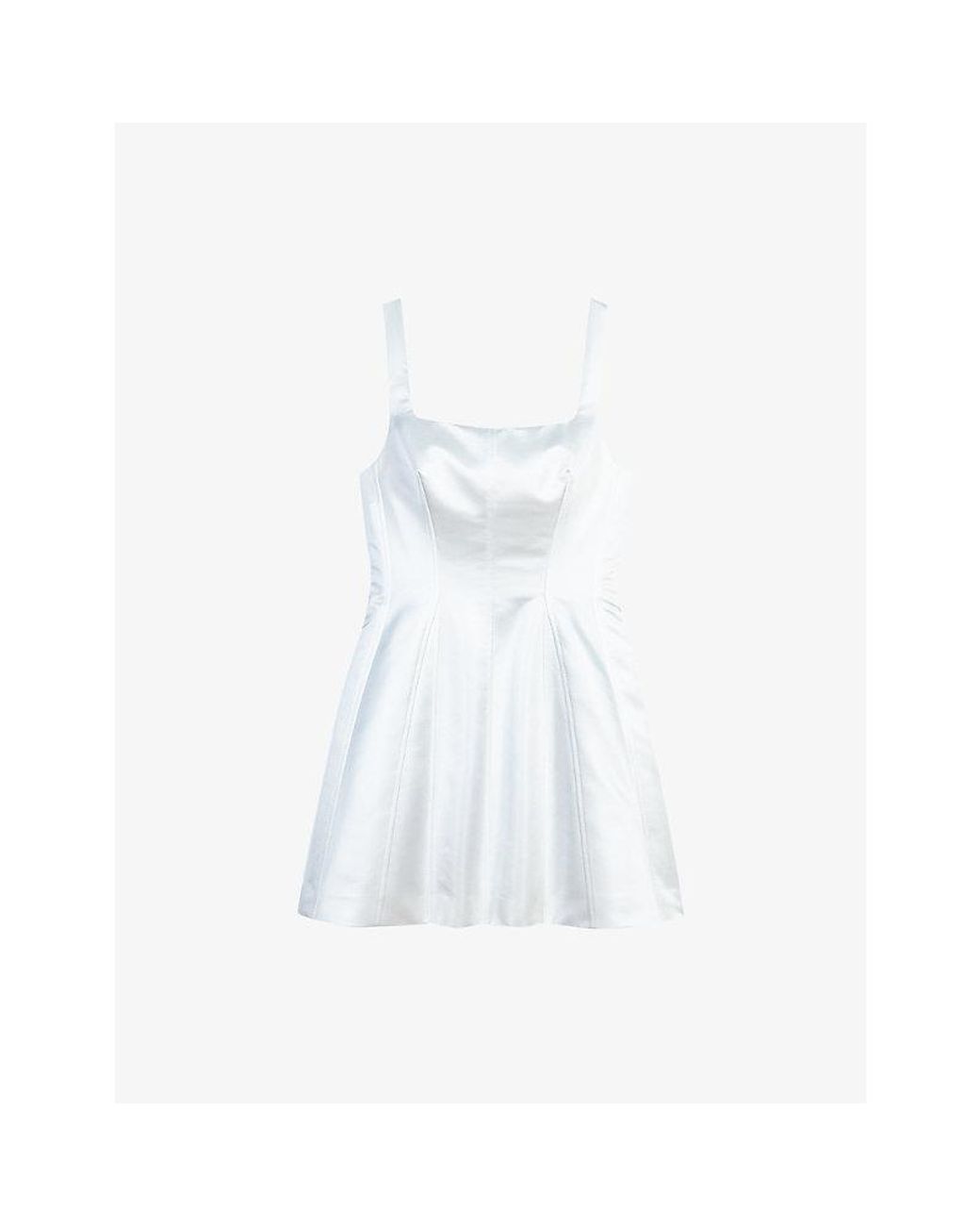 Maje White Square-Neck Flared-Skirt Satin Mini Dress